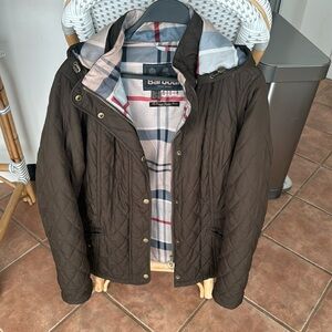 Barbour green rain coat with hood